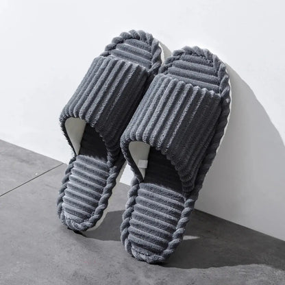 Open-Toe Breathable House Slippers for Women, Non-Slip Indoor Flat Comfort Striped/Solid Bathroom Slides for Hardwood Floors by All Mart Bristol Ltd