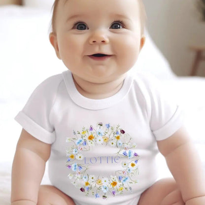 Personalised Baby Girls Spring Flowers Baby Outfit: Bib, Vest, Grow by Aye Do Gifts