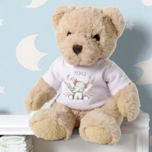 Personalised Luxury Teddy Bear | Happy Elephant T-Shirt by Aye Do Gifts