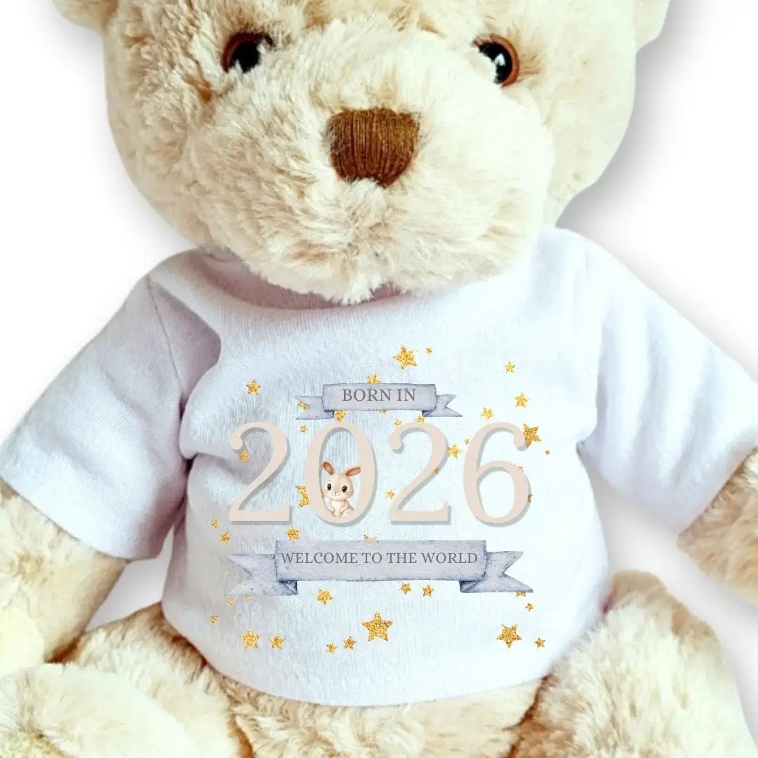 Personalised Luxury Teddy | Welcome to the World 2026 T-Shirt by Aye Do Gifts