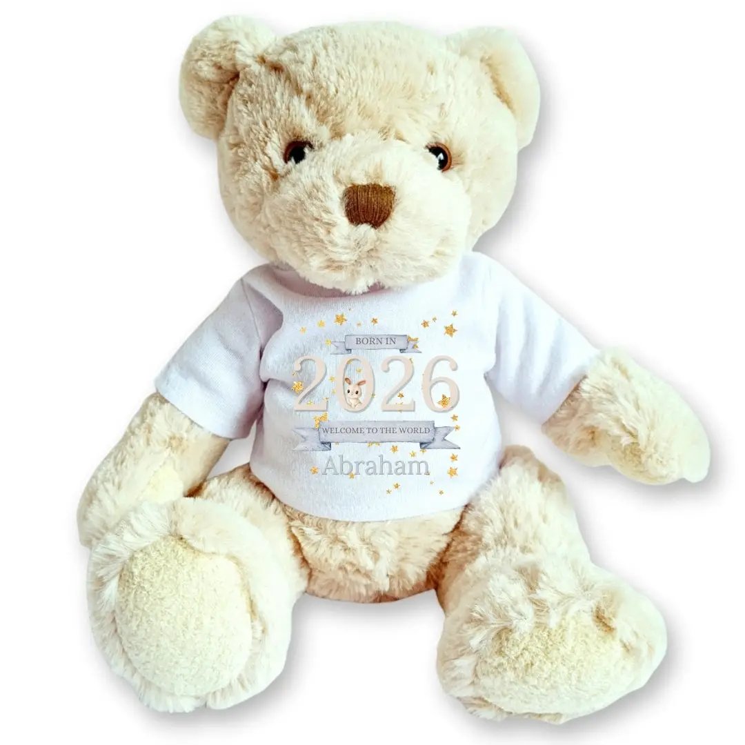 Personalised Luxury Teddy | Welcome to the World 2026 T-Shirt by Aye Do Gifts