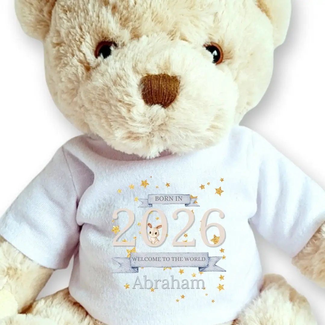 Personalised Luxury Teddy | Welcome to the World 2026 T-Shirt by Aye Do Gifts