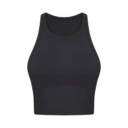 Built-in chest patch, high-end women's yoga vest, nude feel Leica gym exercise sports bra, hanging neck style by All Mart Bristol Ltd
