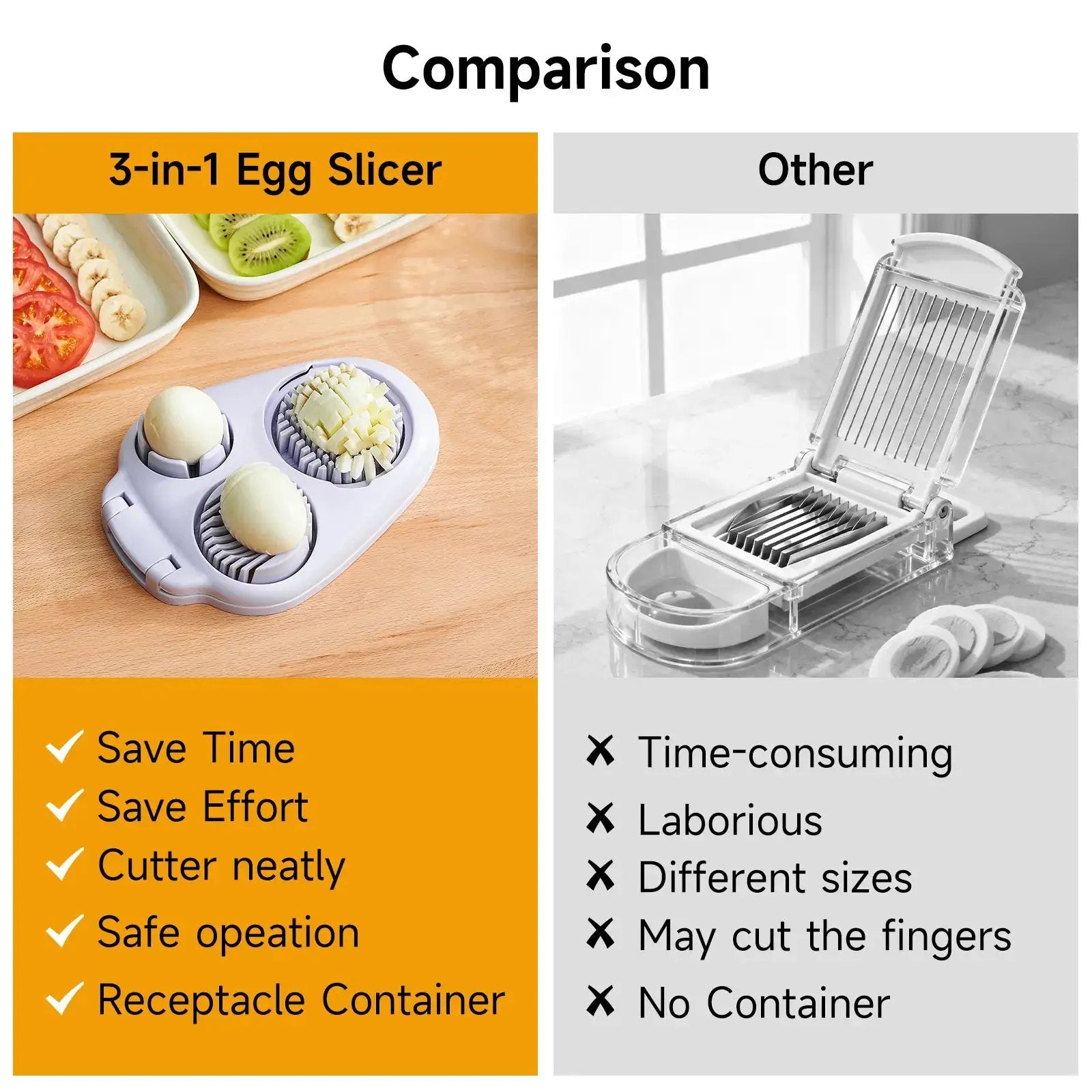 3-In-1 Multifunctional Egg Slicer, Stainless Steel Egg Cutter for Boiled Eggs, Century Eggs, Strawberry and Soft Fruits, Easy Egg Slicer Chopper for Salads, Bento and Kitchen Prep by All Mart Bristol Ltd