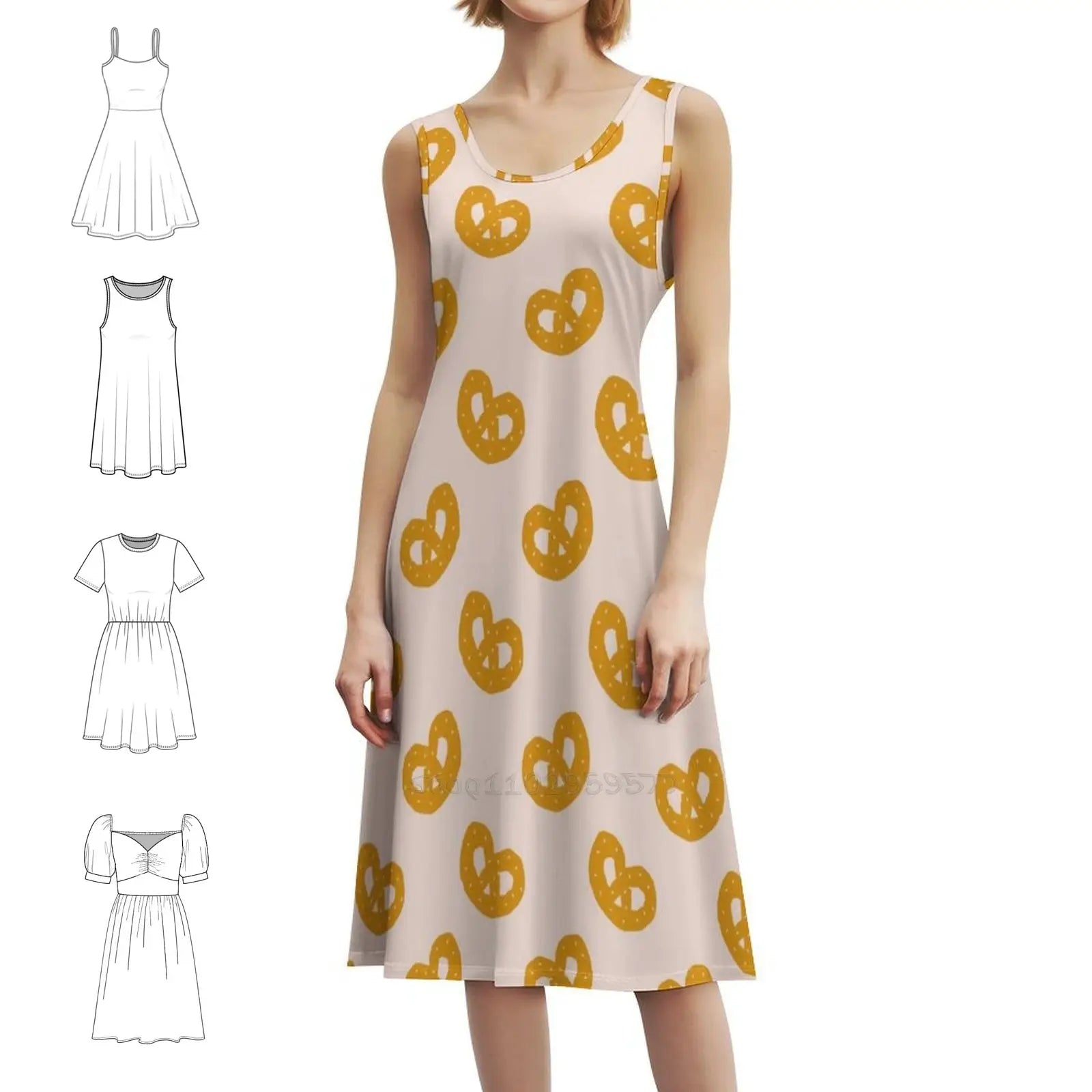 Pretzel Pink Pattern Women's Hip Hop Streetwear Dress Graphic Print Party Club Wear Cartoon Background Texture Pattern Evening by All Mart Bristol Ltd