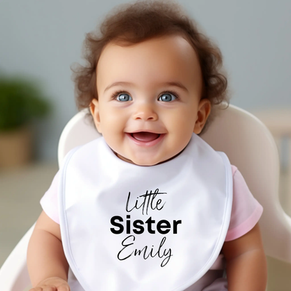 Personalised Little Sister Baby Outfit: Bib, Vest, Grow by Aye Do Gifts