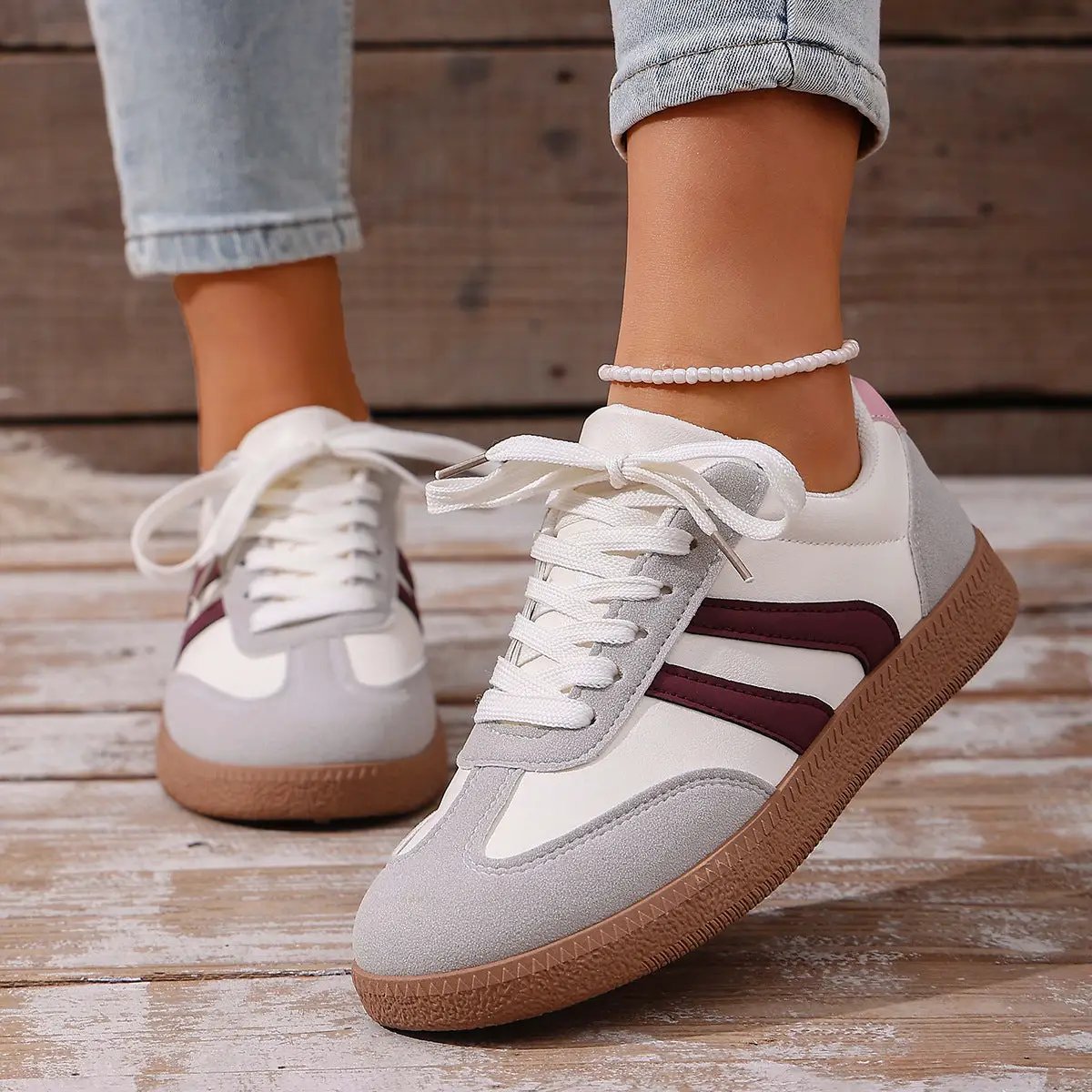 Large Size Color Blocked Round Toe Women's Shoes by Dropshipman