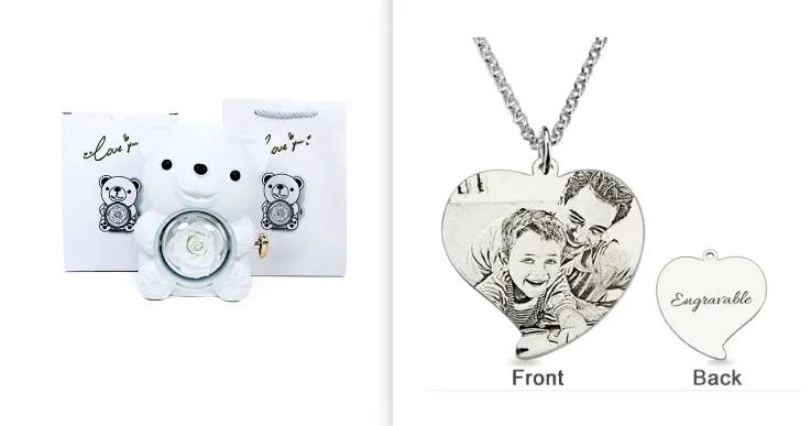 Rotating Bear Gift Box Eternal Rose Teddy Bear Jewelry Box With Necklace Valentine Wedding Special Present For Girlfriend Anniversary Gift Jewelry Box by Dropshipman