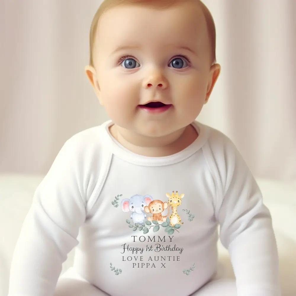 Personalised Animals Boys Birthday Baby Outfit: Bib, Vest, Grow by Aye Do Gifts
