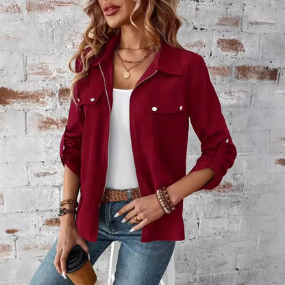 New Style European-Style Collar Zipper Cardigan with A Hood and A Plain-Colored Long-Sleeved Coat for Women by All Mart Bristol Ltd
