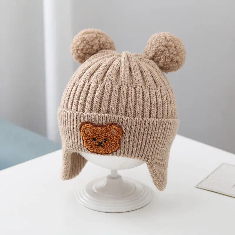 Baby Hat Warm Earflaps Cap Cute Bear Baby Knitted Woolen Cap by Dropshipman