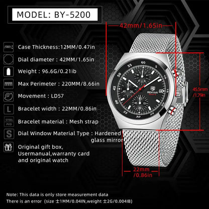 BENYAR Top Luxury Brand Men's Business Leisure Watch Mesh Band Quartz Timing Men's Watch 30 Meter Waterproof by All Mart Bristol Ltd