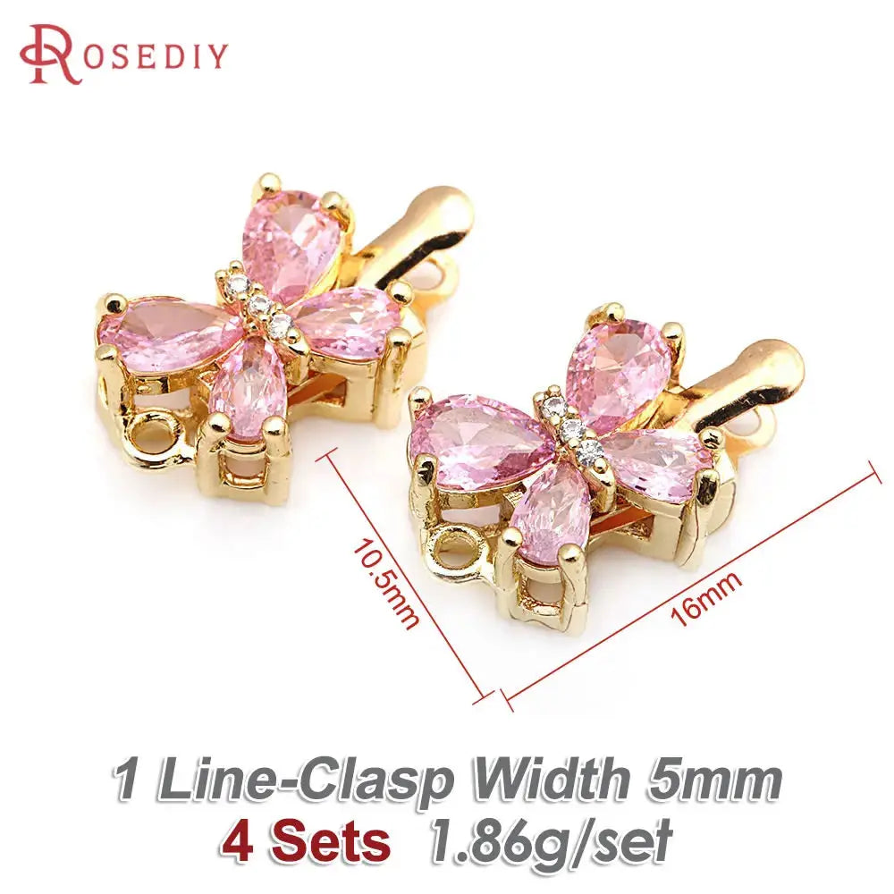 4 Sets 18K Gold Color Brass and Zircon Butterfly 1 Line and 2 Line Necklaces Connect Clasps Diy Jewelry Making Accessories by All Mart Bristol Ltd