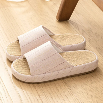 Summer Women Home Slippers Linen Summer Flats Shoes Breathable Sandals Comfortable Non-Slip Soft Slides Indoor Men Slippers by All Mart Bristol Ltd