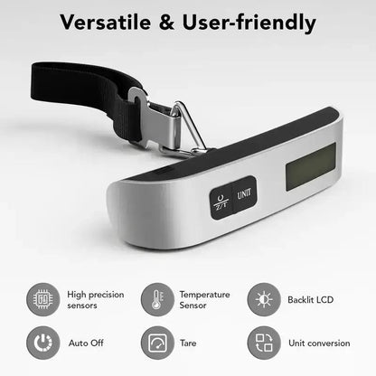 PQRQP Portable Digital Luggage Scale, Pet Scale for Accurate Weighing, 110Lbs Hanging Baggage Scale with Backlit LCD Display, Portable Suitcase Weighing Scale, Travel Luggage Weight Scale with Hook, Strong Straps for Travelers by All Mart Bristol Ltd