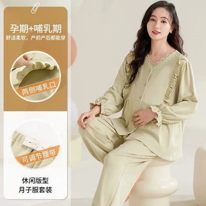 Maternity Women Pajamas Set Pregnant Pure Cotton Breastfeeding Loungewear Sweet Long Sleeve Trousers Cardigan 2 Piece Set Pjs by All Mart Bristol Ltd