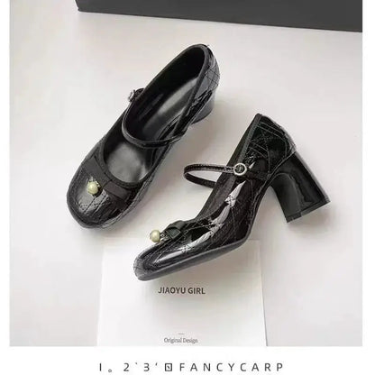 2026 French Block-heeled Mary Janes Feminine High-heeled Shallow Bow Single by All Mart Bristol Ltd