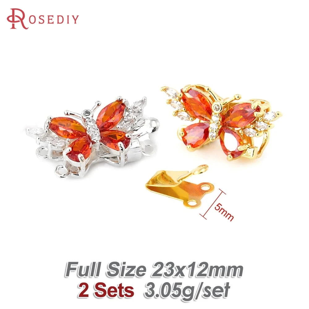 18K Gold Color Brass and Zircon Butterfly 1 Line and 2 Line Necklaces Connect Clasps Diy Jewelry Making Accessories Materials