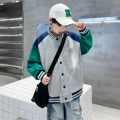 Kids Boys Autumn Sports Clothing Baseball Jacket Trendy 2025 New Children's Outerwear Crew Neck Sporty Coat 5 7 9 11 13 14 Years by All Mart Bristol Ltd