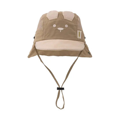 Boys Girls Neck Protection Kids Panama Hat Breathable Summer Baby Hat Cartoon Bear Ear Embroidery Quick Dry Fisherman Hats by All Mart Bristol Ltd
