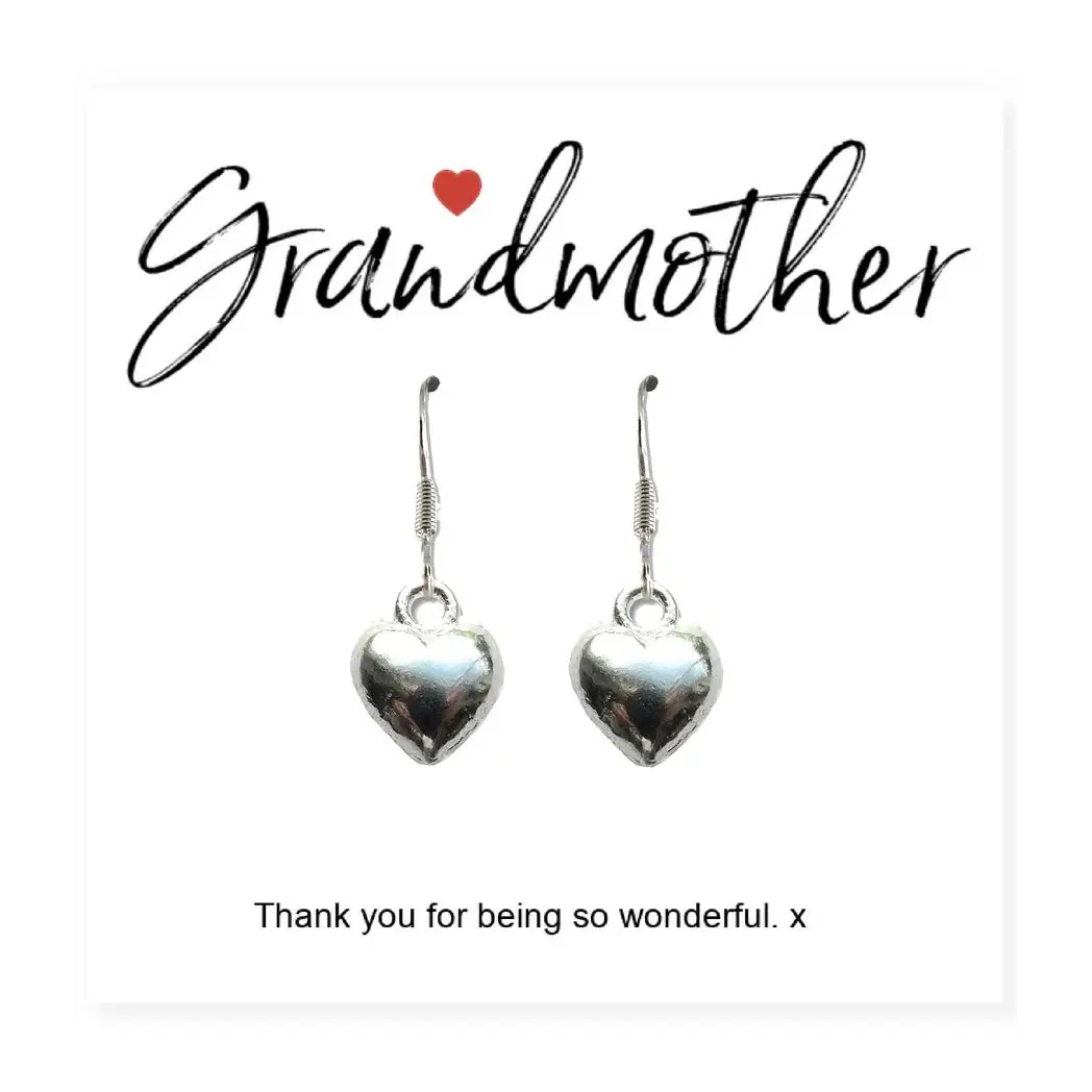 Grandmother Message Card with Heart Earrings by Aye Do Gifts