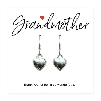 Grandmother Message Card with Heart Earrings by Aye Do Gifts