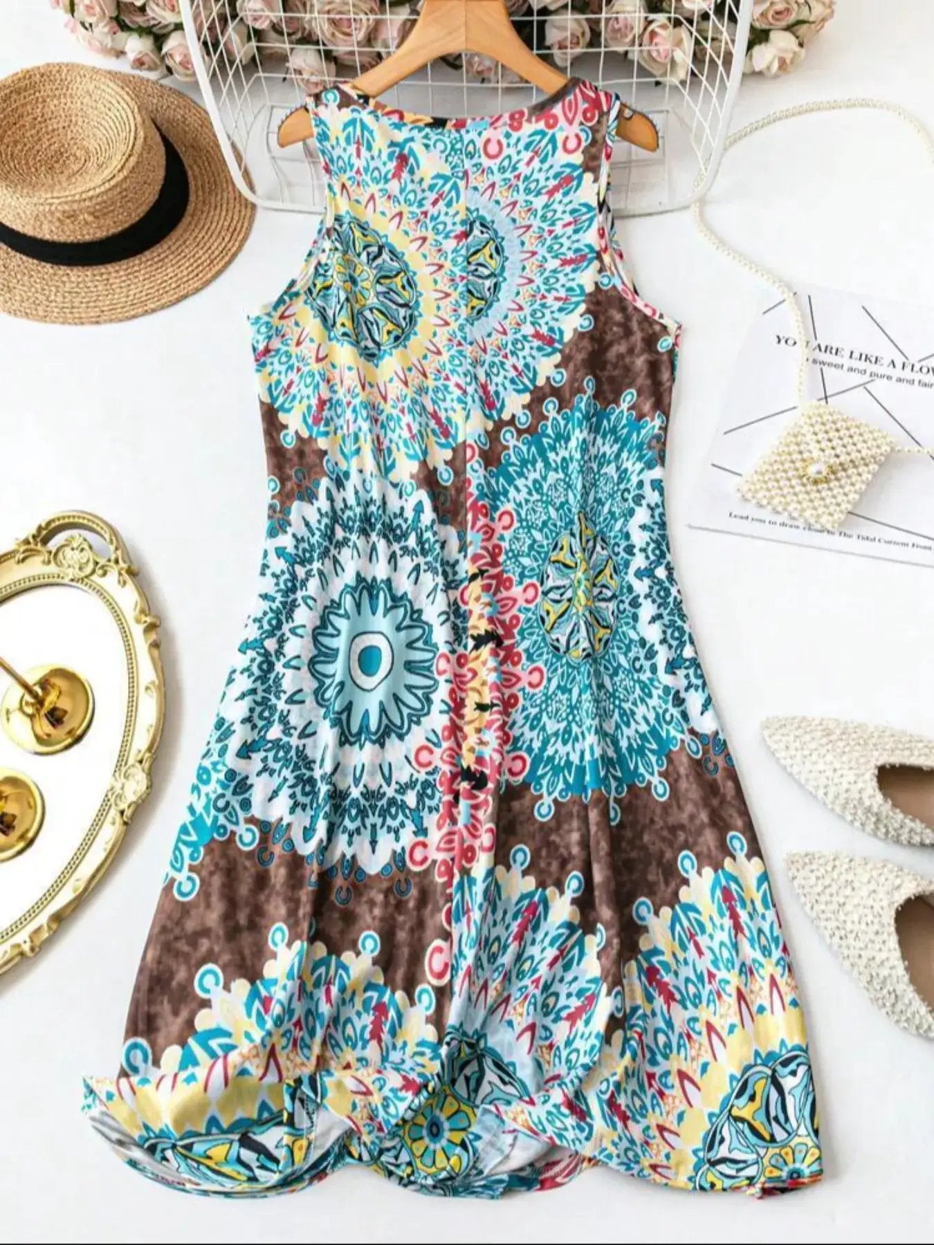 Plus Size Women'S All over Print Sleeveless Vest Dress, Basic Boho Tank Dress, Perfect for Vacation and Home Use, Comfortable and Stylish, Casual Wear by All Mart Bristol Ltd