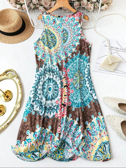 Plus Size Women'S All over Print Sleeveless Vest Dress, Basic Boho Tank Dress, Perfect for Vacation and Home Use, Comfortable and Stylish, Casual Wear by All Mart Bristol Ltd