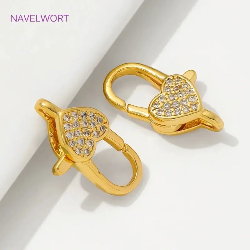 18K Gold Plated Inlaid Zircon Heart Lobster Clasps,Connectors For Jewelry,Clasp For Bracelet,DIY Jewelry Making Accessories by All Mart Bristol Ltd