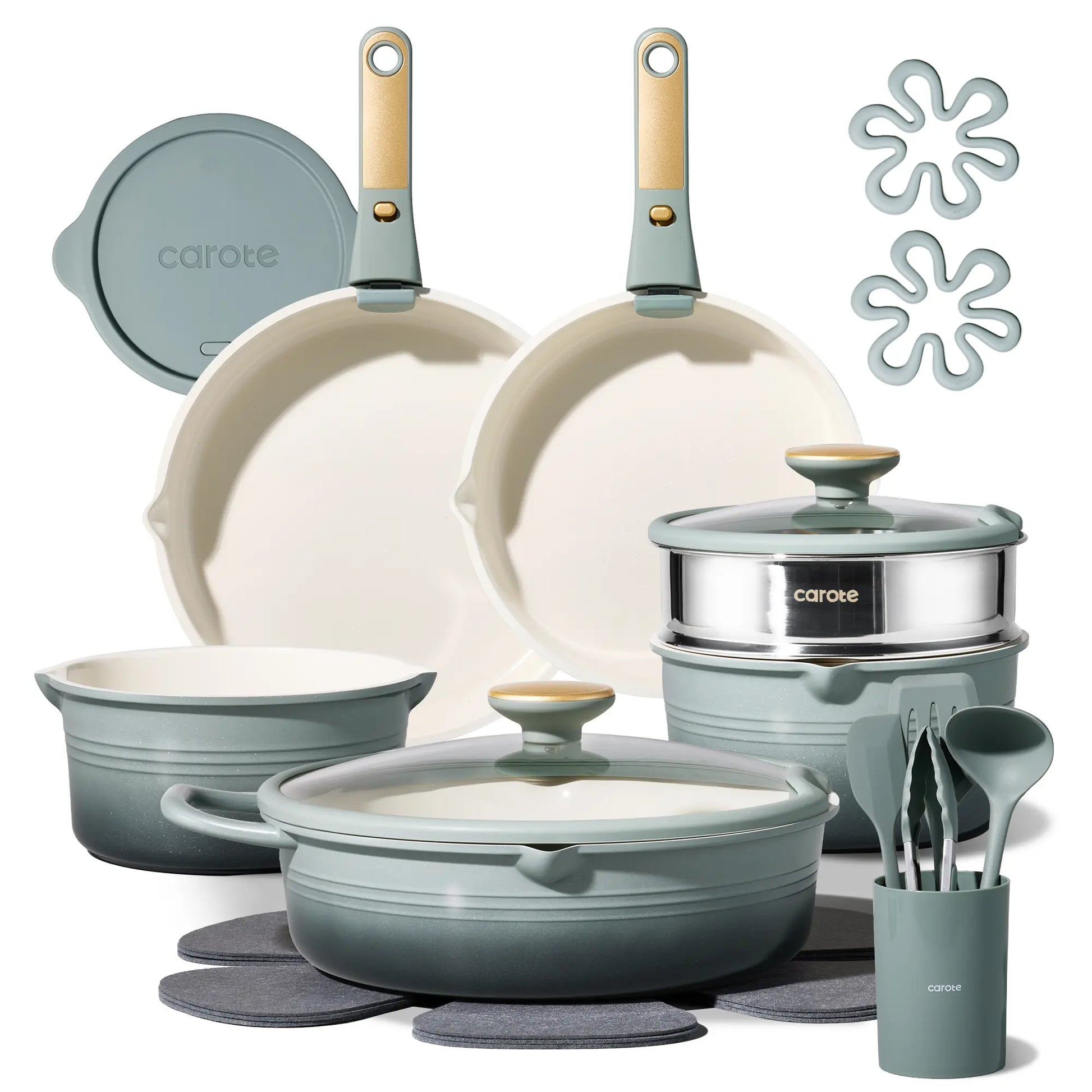 [Official]Carote 22Piece Gradient Color Ceramic Cookware Set Nonstick with Detachable Handle,Steamer, Utensils Set, Big Capacity by All Mart Bristol Ltd