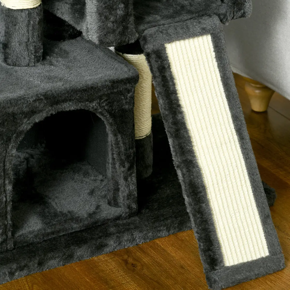 Cat Rest & Play Activity Tree w/ 2 House Perch Scratching Post Black Pawhut by Unbranded