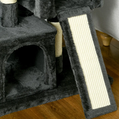 Cat Rest & Play Activity Tree w/ 2 House Perch Scratching Post Black Pawhut by Unbranded