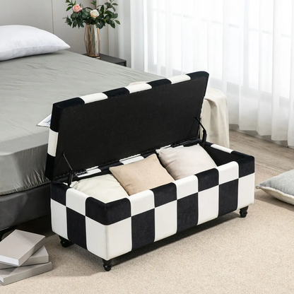 114 x 47 x 47cm Velvet Storage Ottoman, Button-tufted Footstool Box by HOMCOM