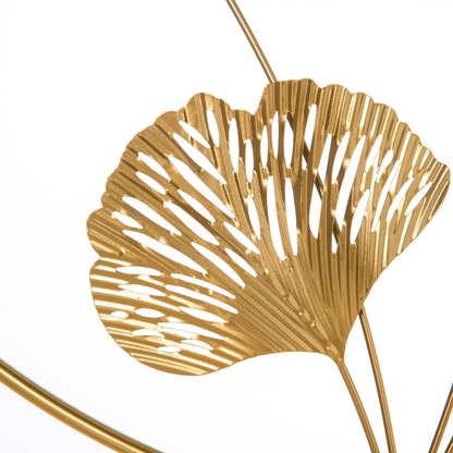 Minimalist Metal Wall Art Ginkgo Leaves Hanging Wall Sculpture, Gold by HOMCOM