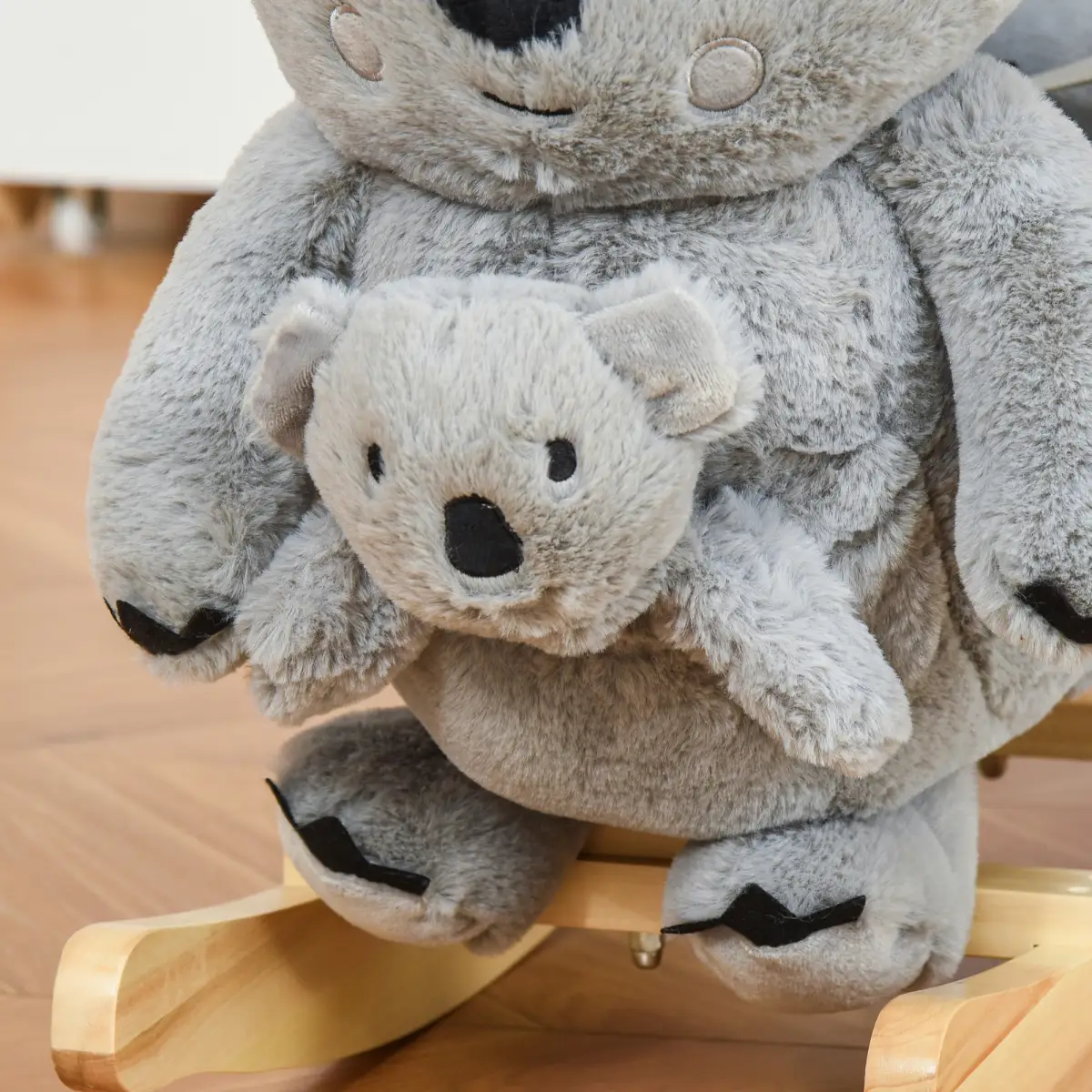Kids Plush Ride-On Rocking Horse Koala-shaped Toy w/ Gloved Doll Grey by HOMCOM