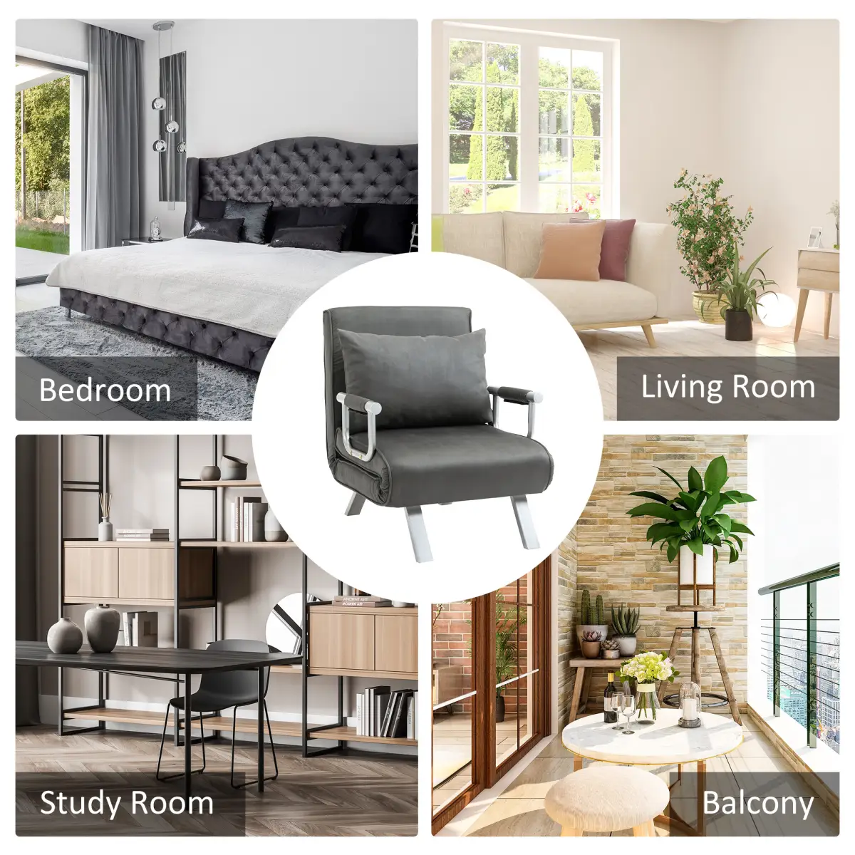Sofa Bed Foldable Portable Armchair Sleeper Lounge Pillow Dark Grey by Unbranded