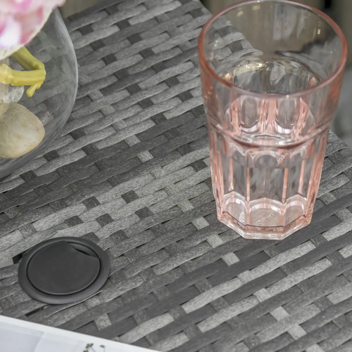 Outsunny Rattan Wicker Tea Coffee Table w/ Umbrella Hole and Storage Space Grey by Outsunny