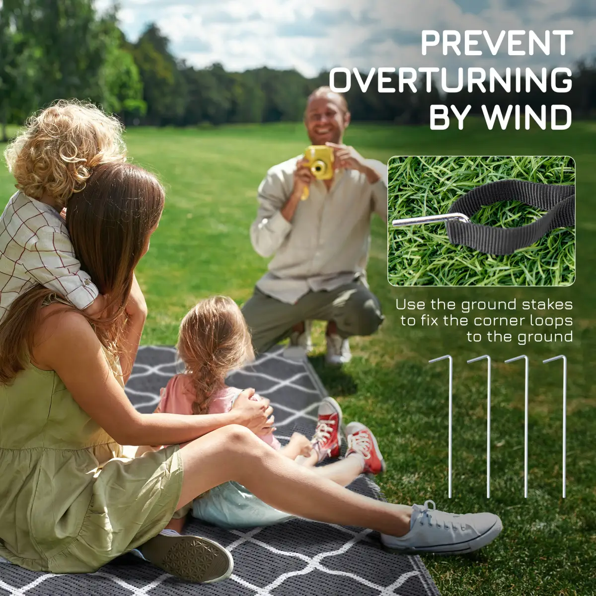 Reversible Outdoor Rug W/ Carry Bag for RV Camping Beach, 182 x 274 cm, Grey by Outsunny
