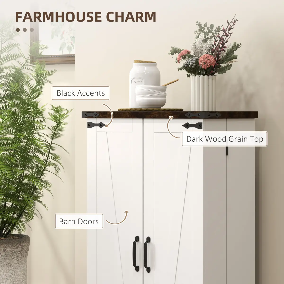 Stylish Farmhouse Cabinet with Adjustable Shelves - Sturdy Storage Solution by HOMCOM