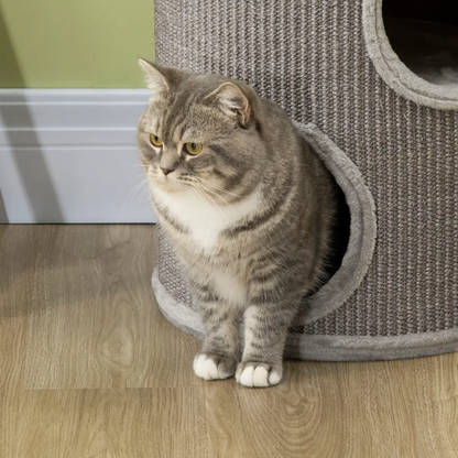Cat Barrel Kitten Tree Tower for Indoor Cats, Covered with Sisal, Cosy Platform by PawHut