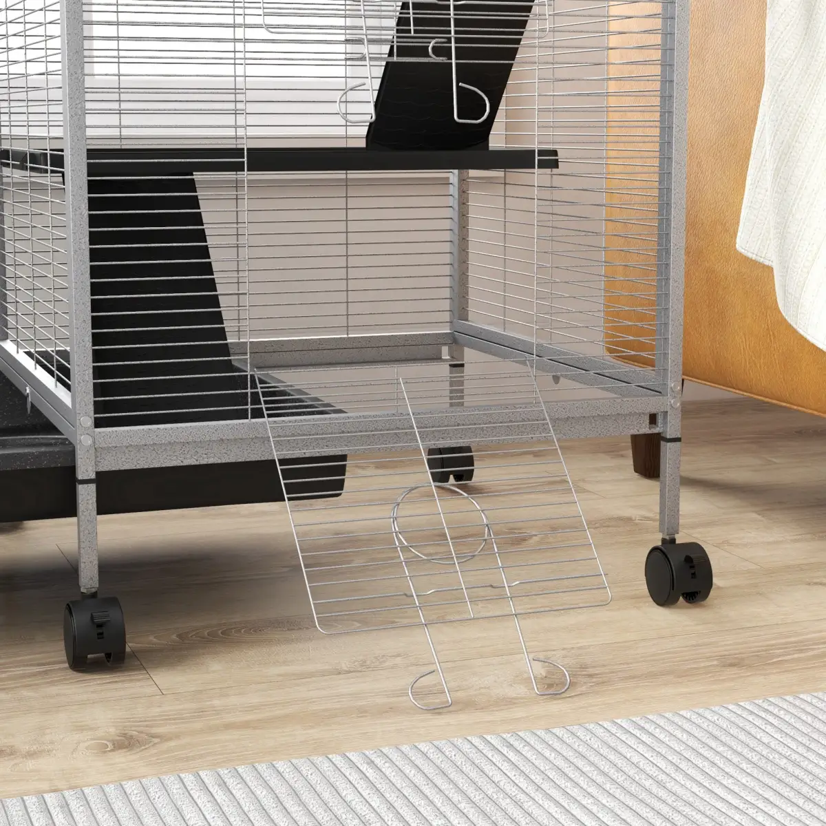 PawHut Rolling Small Animal Cage for Chinchillas Ferrets Kittens W/ Ramp Grey by PawHut