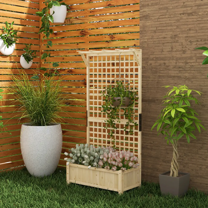 Outsunny Wood Planter with Trellis for Climbing Plants Vines Planter Box Natural by Outsunny