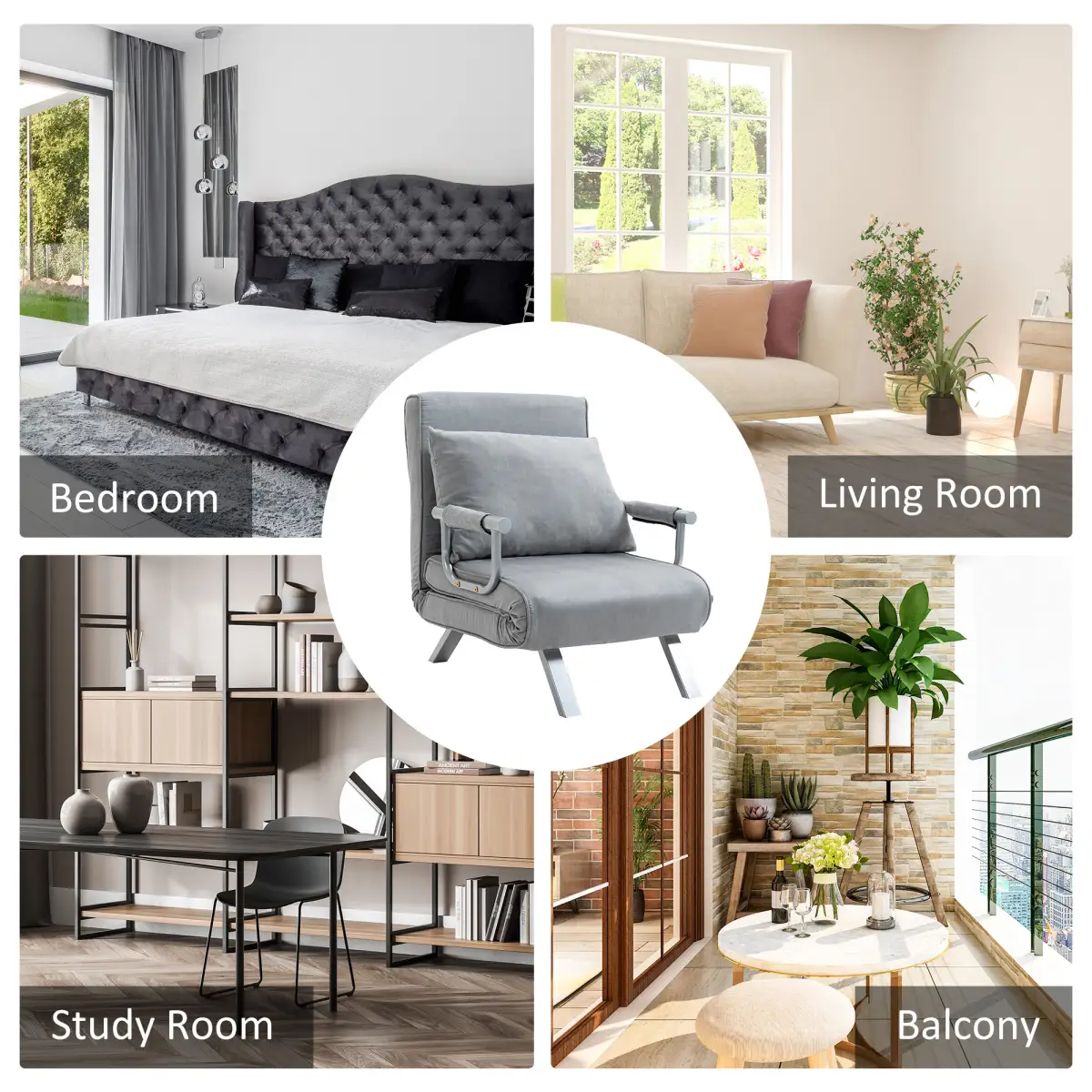 Sofa Bed Foldable Portable Armchair Sleeper Lounge Pillow Light Grey by HOMCOM