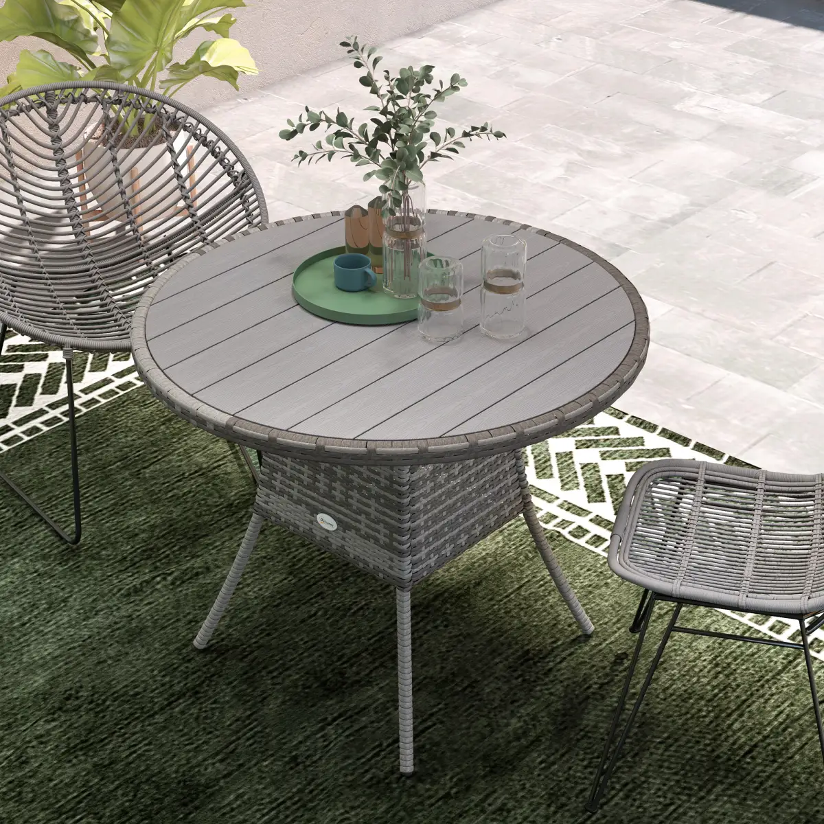Outsunny Outdoor PE Rattan Dining Table w/ Wood-plastic Composite Top, Grey by Outsunny