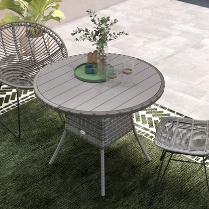Outsunny Outdoor PE Rattan Dining Table w/ Wood-plastic Composite Top, Grey by Outsunny