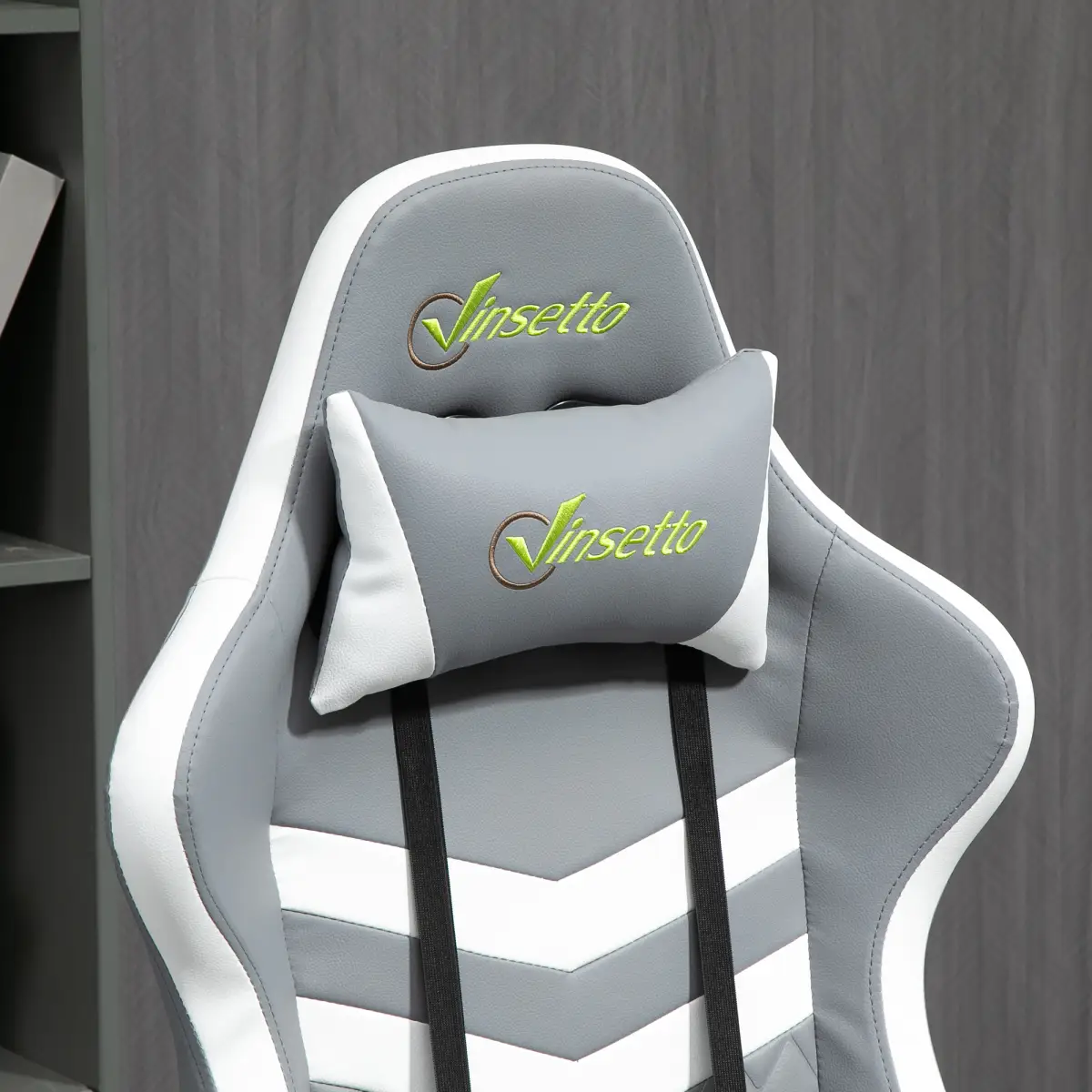Racing Gaming Chair w/ Lumbar Support, Headrest, Gamer Office Chair, Grey White by Unbranded
