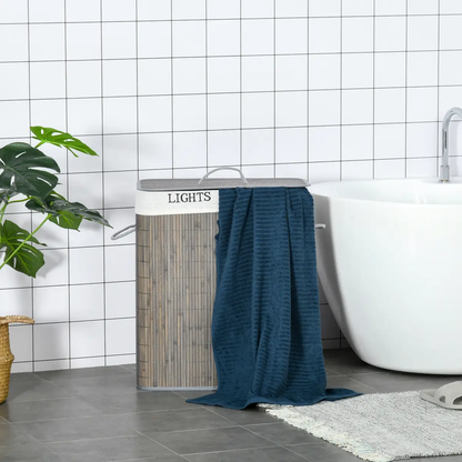 100L Bamboo Laundry Basket with Flip Lid Foldable, Grey Lining, by HOMCOM