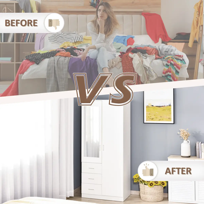 2-Door Wardrobe w/ Adjustable Shelf 3 Drawers for Bedroom, 180cm, White by Unbranded