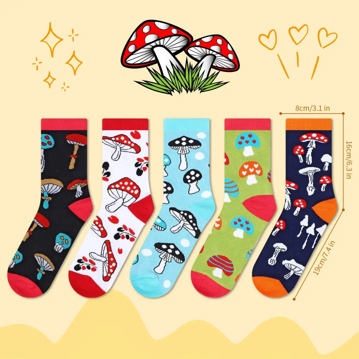 VINSANI MUSHROOMS SOCKS 5pk 1010416 by Vinsani