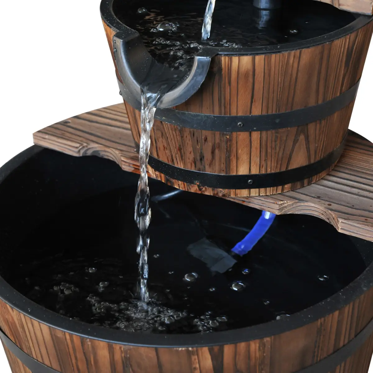 Wooden Water Pump Fountain, 2 Tier-Fir Wood/Steel by Outsunny